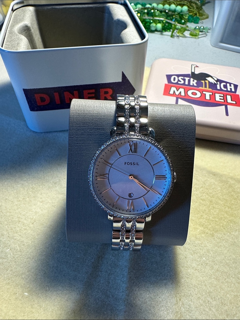Fossil Silver Tone Crystal-Accent Women's Bracelet Watch